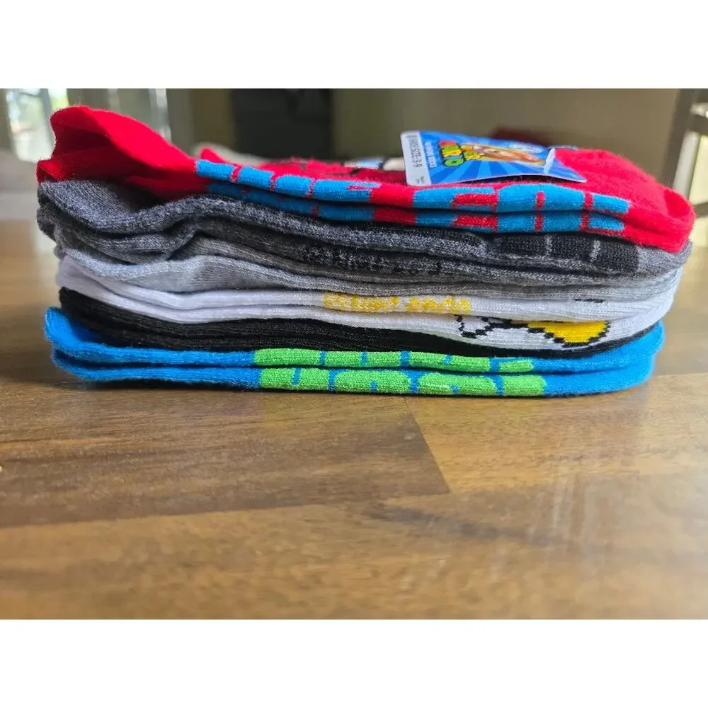 Super Mario Boys 6-Pack No-Show Socks Size Large Shoe Size 3-9 NWT